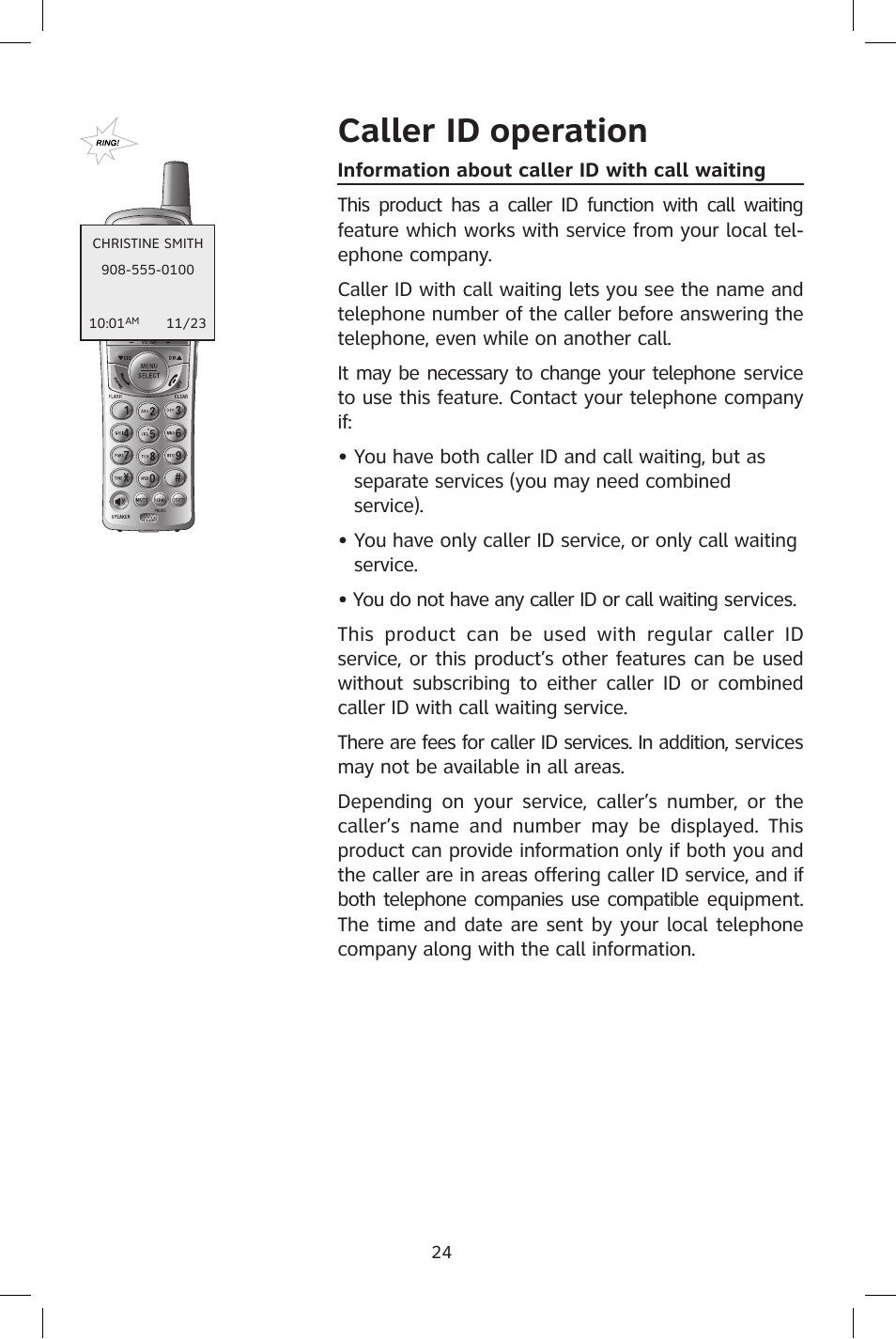 Caller id operation | AT&T E2801 User Manual | Page 27 / 53