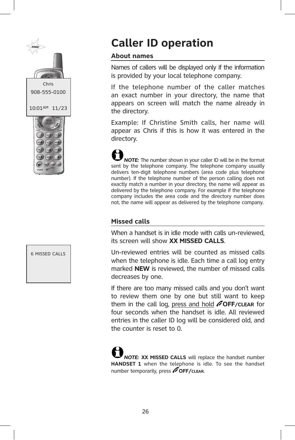 Caller id operation | AT&T E2801 User Manual | Page 29 / 53