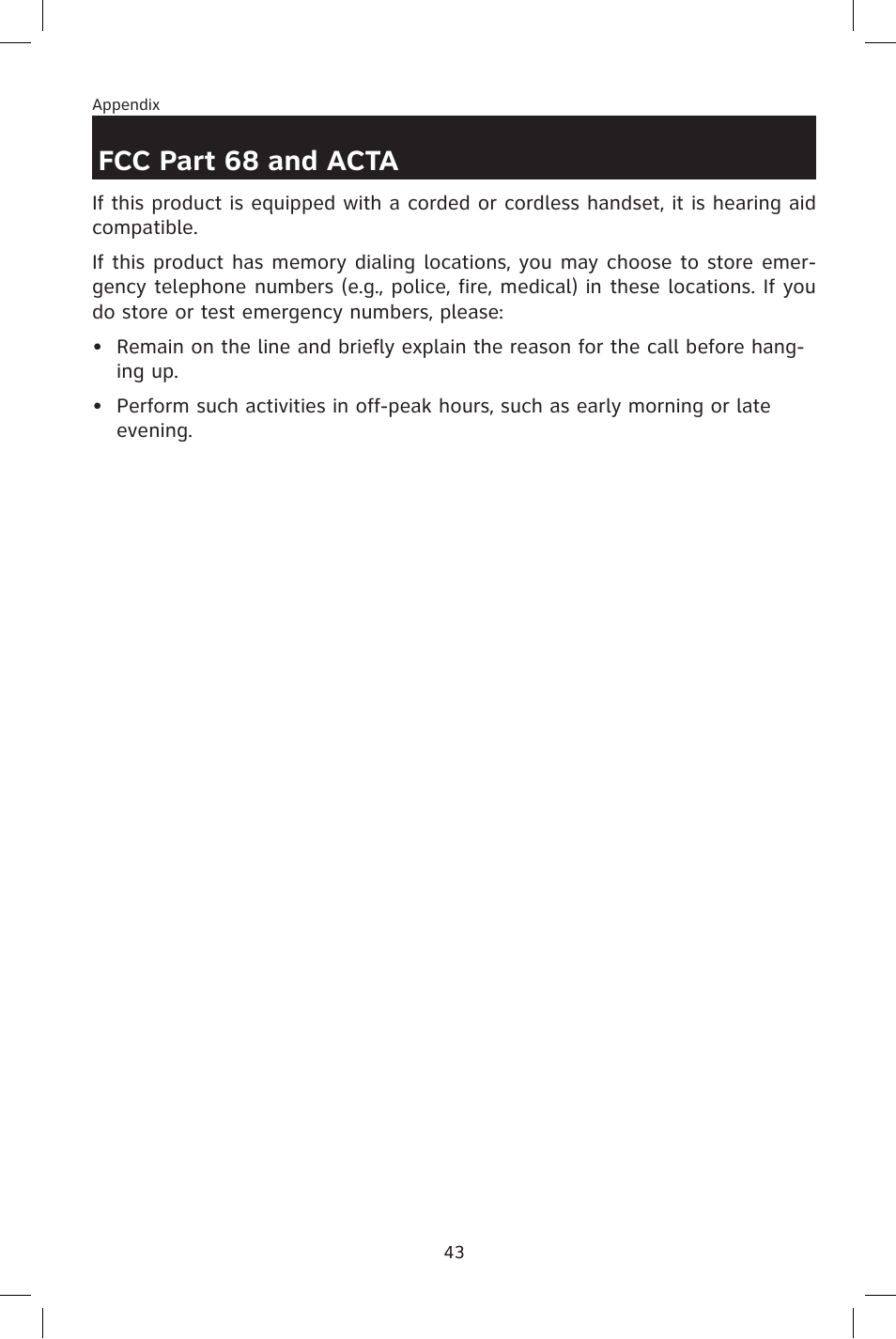 Fcc part 68 and acta | AT&T E2801 User Manual | Page 46 / 53