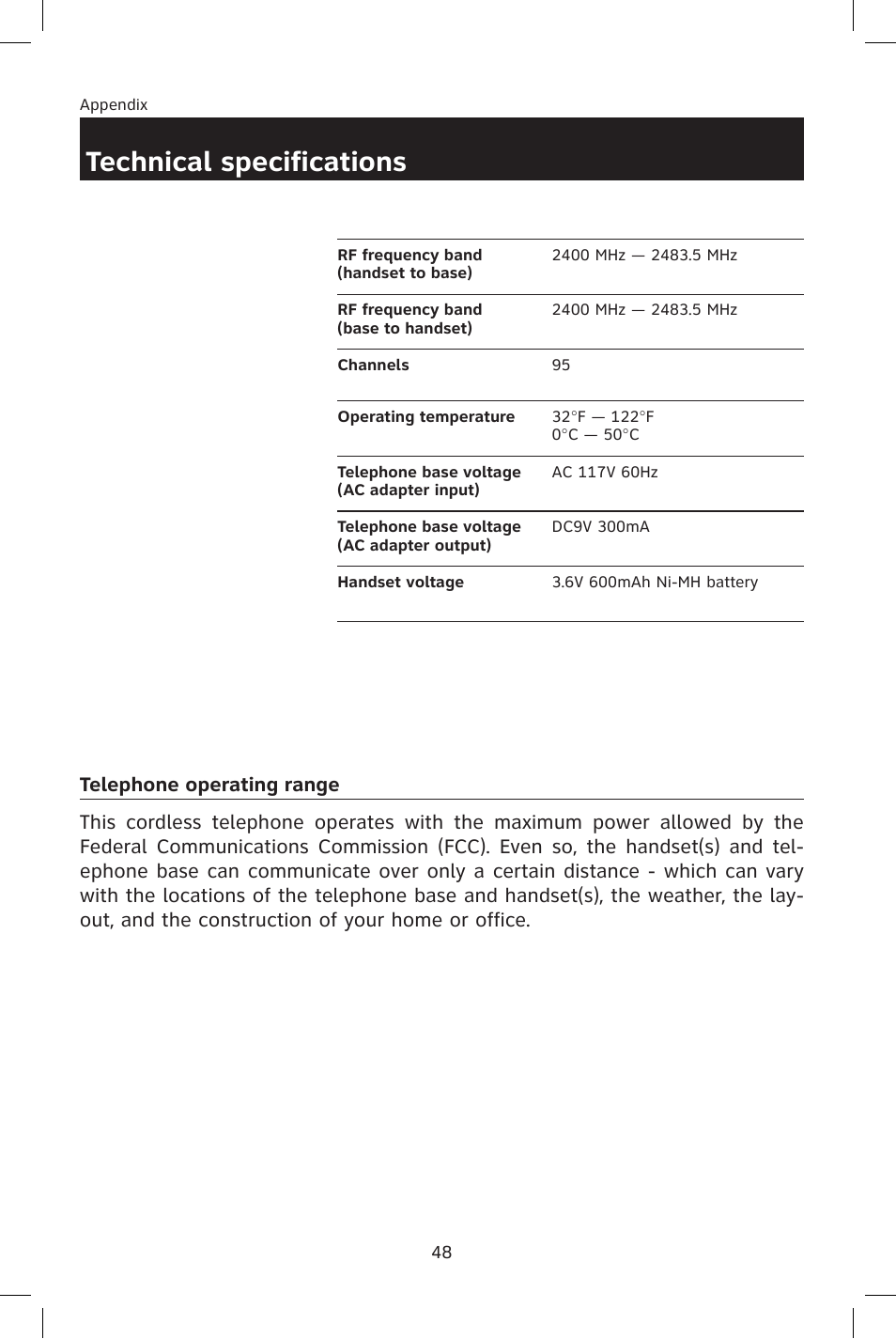 Technical specifications | AT&T E2801 User Manual | Page 51 / 53