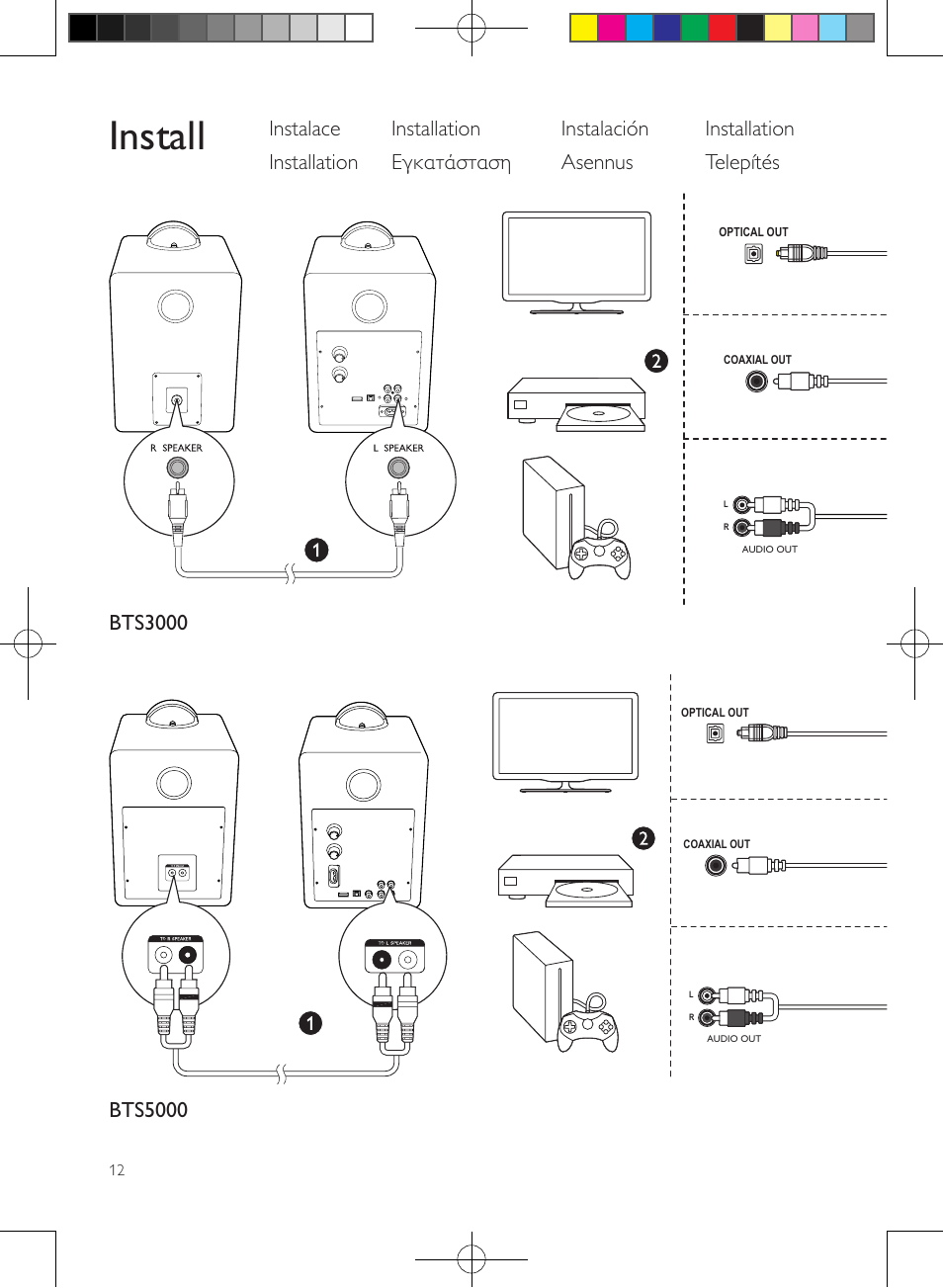 Install, Bts3000 | Philips enceintes sans fil stéréo User Manual | Page 12 / 48