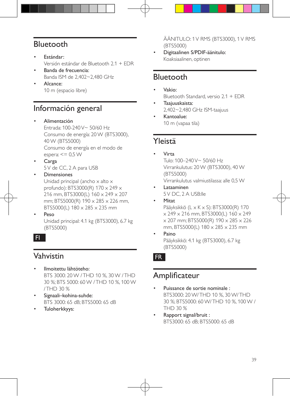 Bluetooth, Información general, Vahvistin | Yleistä, Amplificateur | Philips enceintes sans fil stéréo User Manual | Page 39 / 48