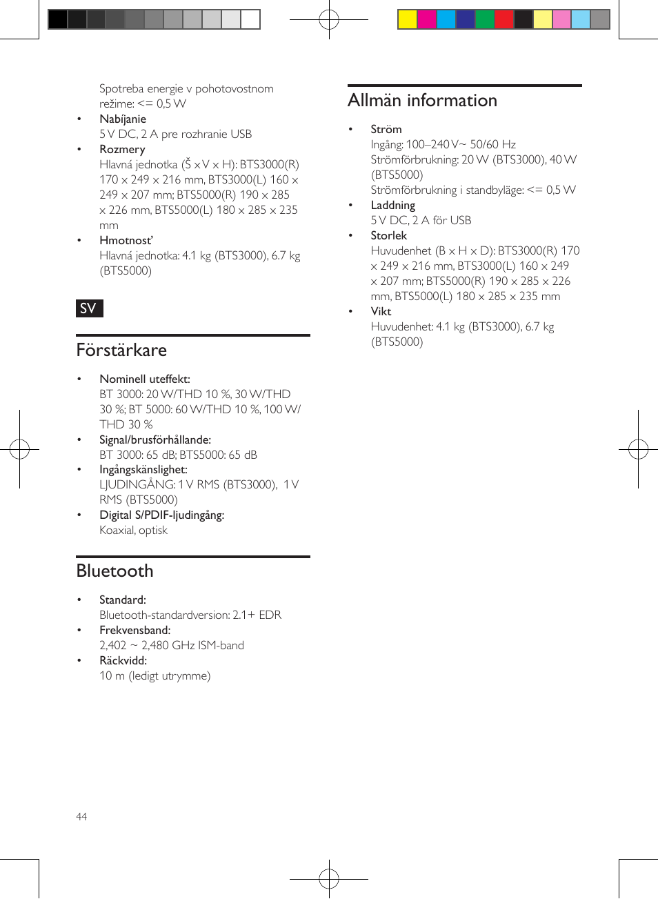 Förstärkare, Bluetooth, Allmän information | Philips enceintes sans fil stéréo User Manual | Page 44 / 48