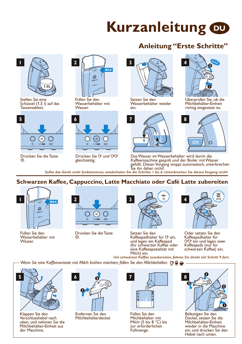 Kurzanleitung, Anleitung “erste schritte | Philips SENSEO® Machine à café à dosettes User Manual | Page 4 / 12