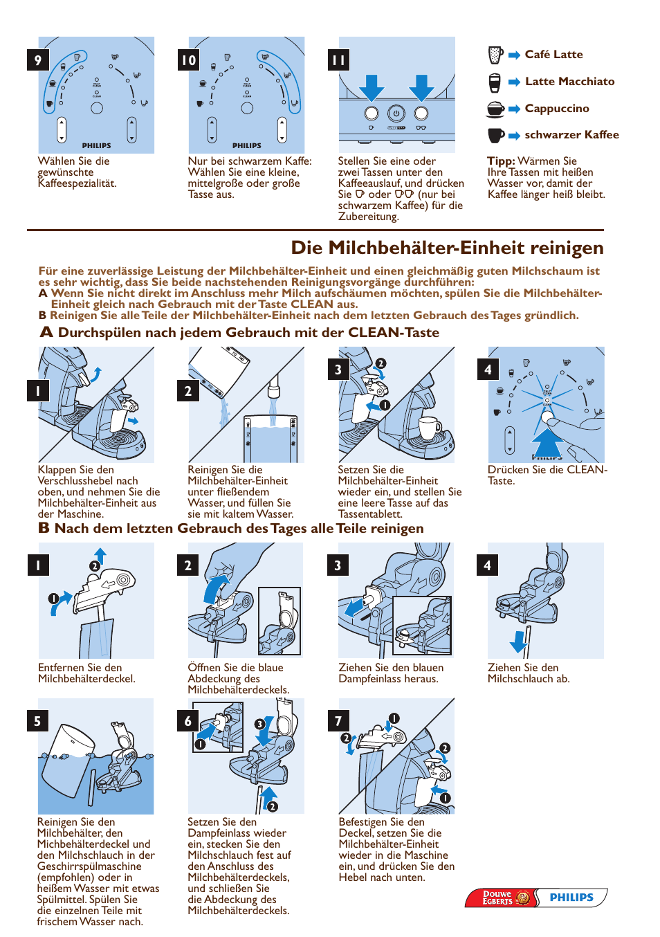 Die milchbehälter-einheit reinigen | Philips SENSEO® Machine à café à dosettes User Manual | Page 5 / 12