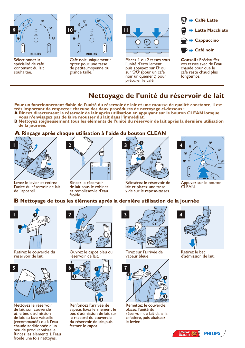 Nettoyage de l’unité du réservoir de lait | Philips SENSEO® Machine à café à dosettes User Manual | Page 7 / 12