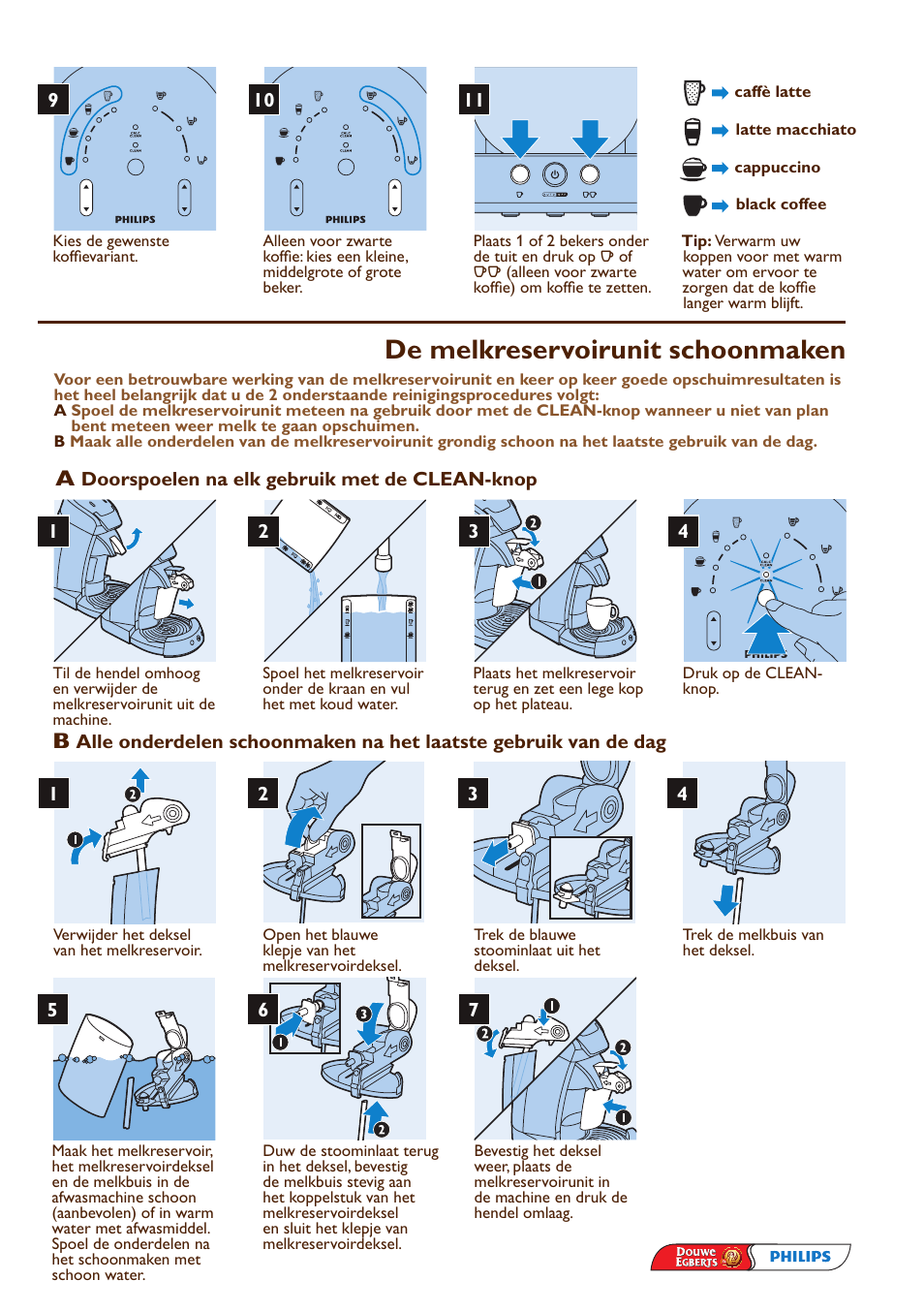 De melkreservoirunit schoonmaken | Philips SENSEO® Machine à café à dosettes User Manual | Page 9 / 12