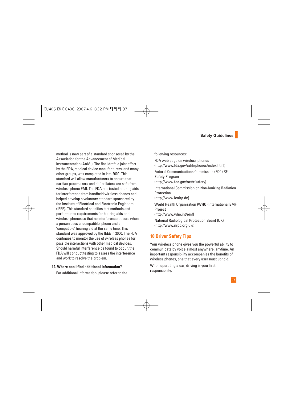 10 driver safety tips | AT&T CU405 User Manual | Page 101 / 230