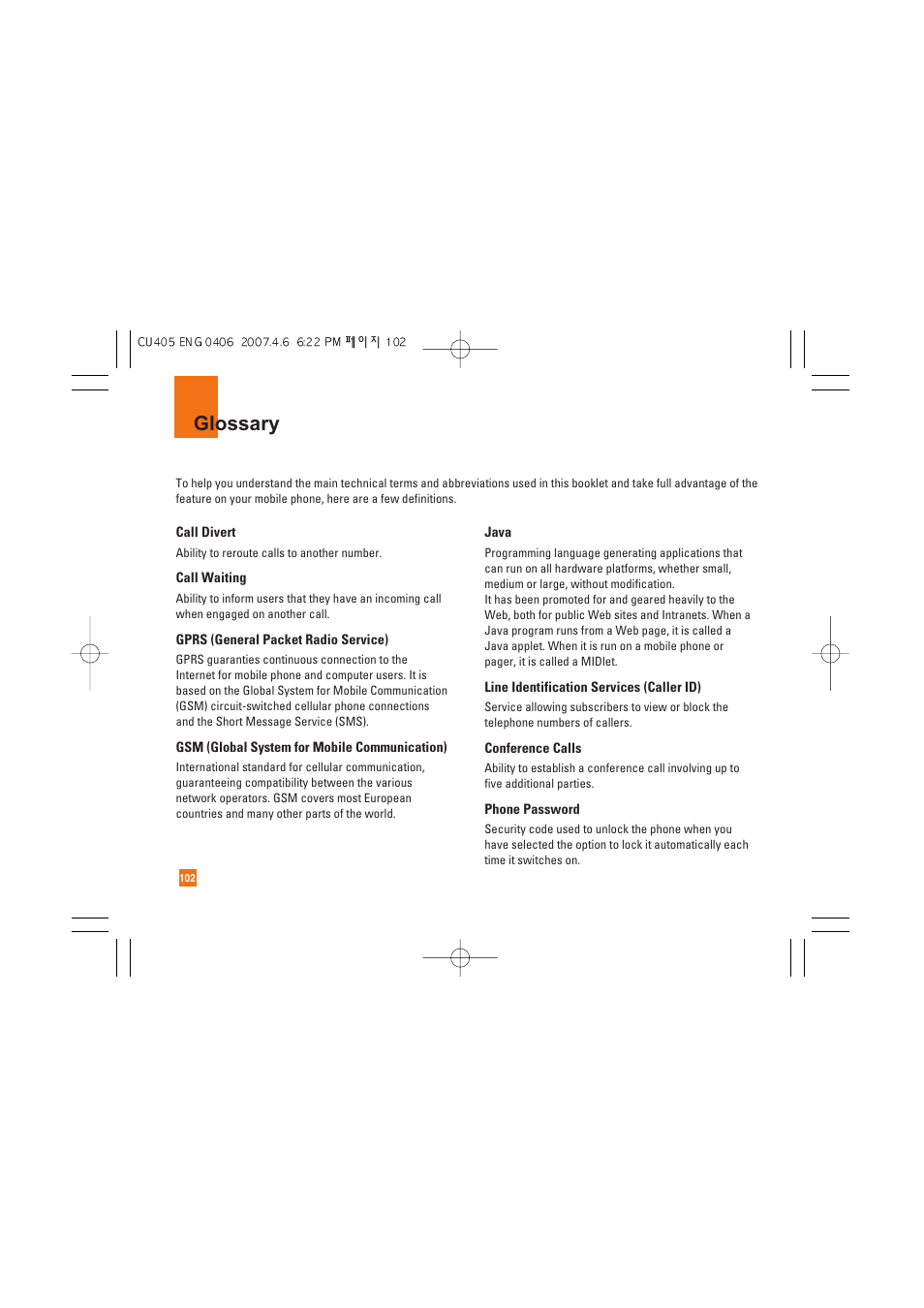 Glossary | AT&T CU405 User Manual | Page 106 / 230