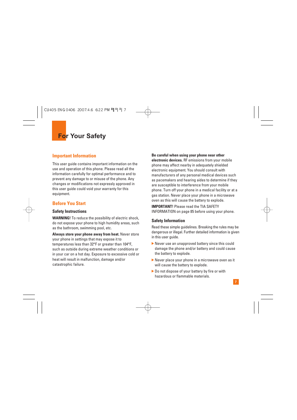For your safety | AT&T CU405 User Manual | Page 11 / 230