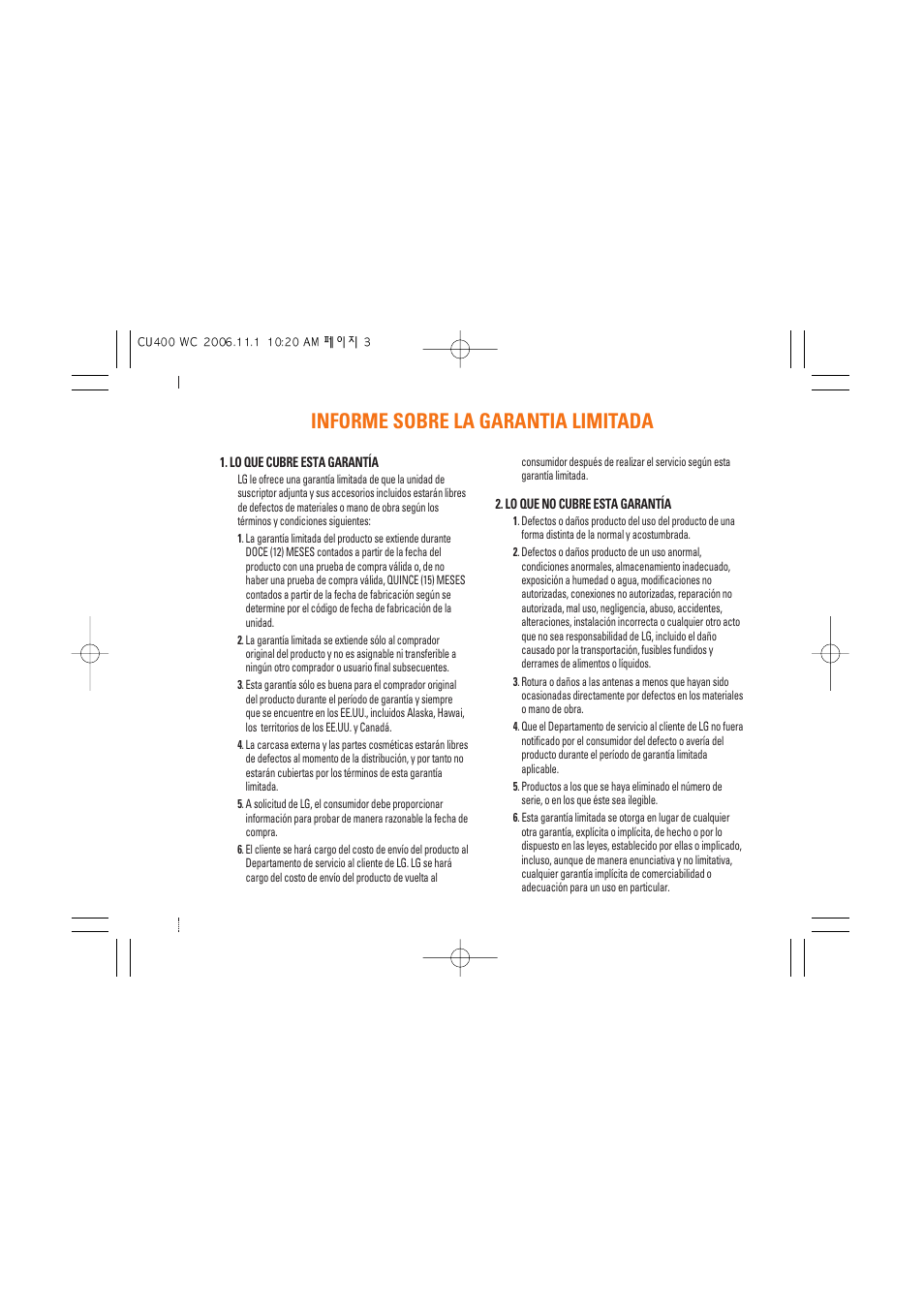 Informe sobre la garantia limitada | AT&T CU405 User Manual | Page 113 / 230