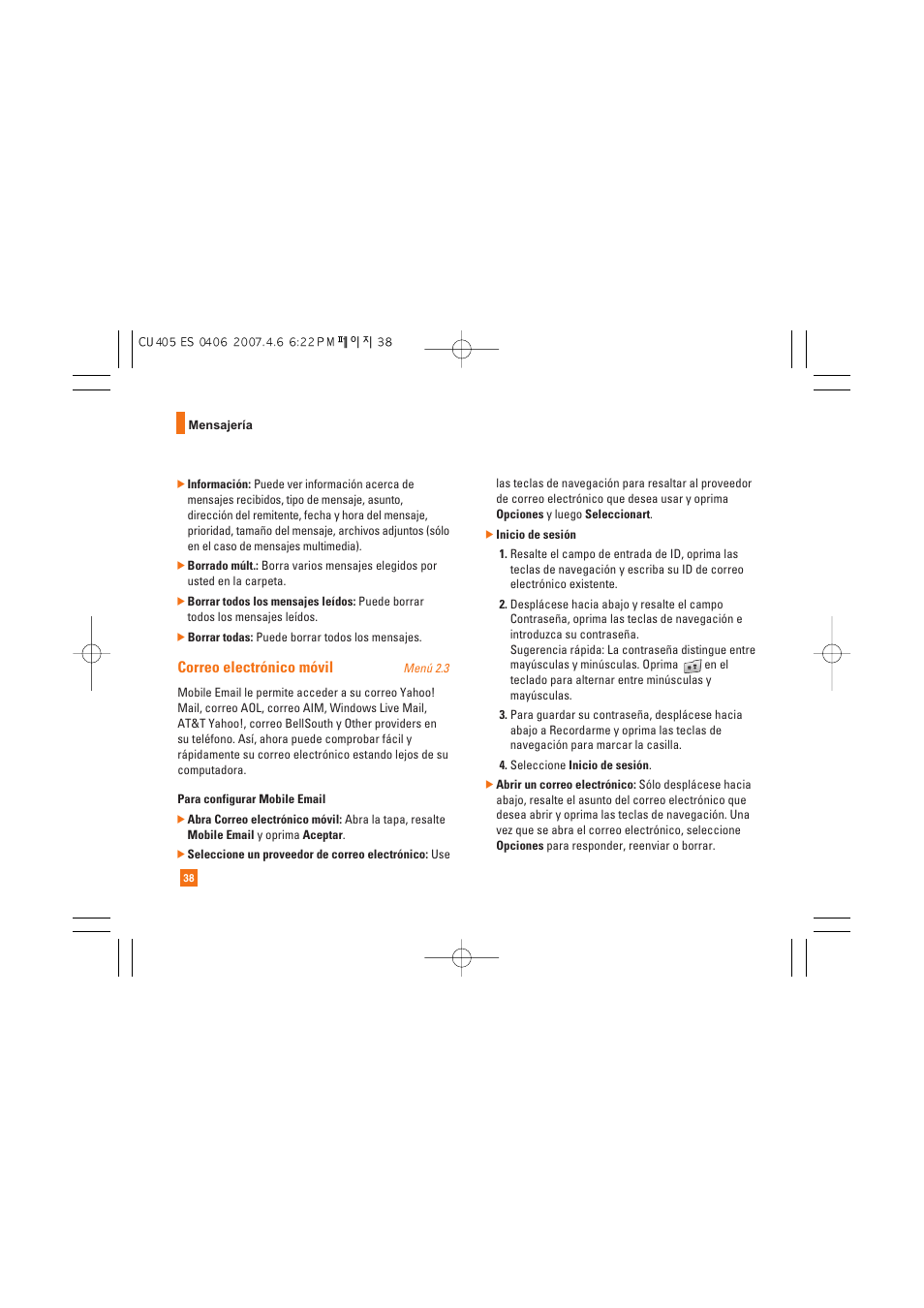 Correo electrónico móvil | AT&T CU405 User Manual | Page 152 / 230
