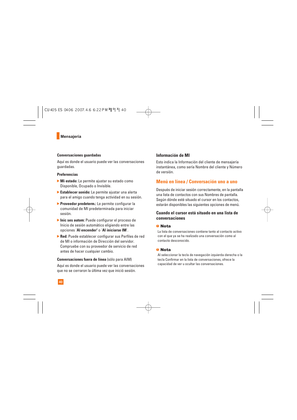 Menú en línea / conversación uno a uno | AT&T CU405 User Manual | Page 154 / 230