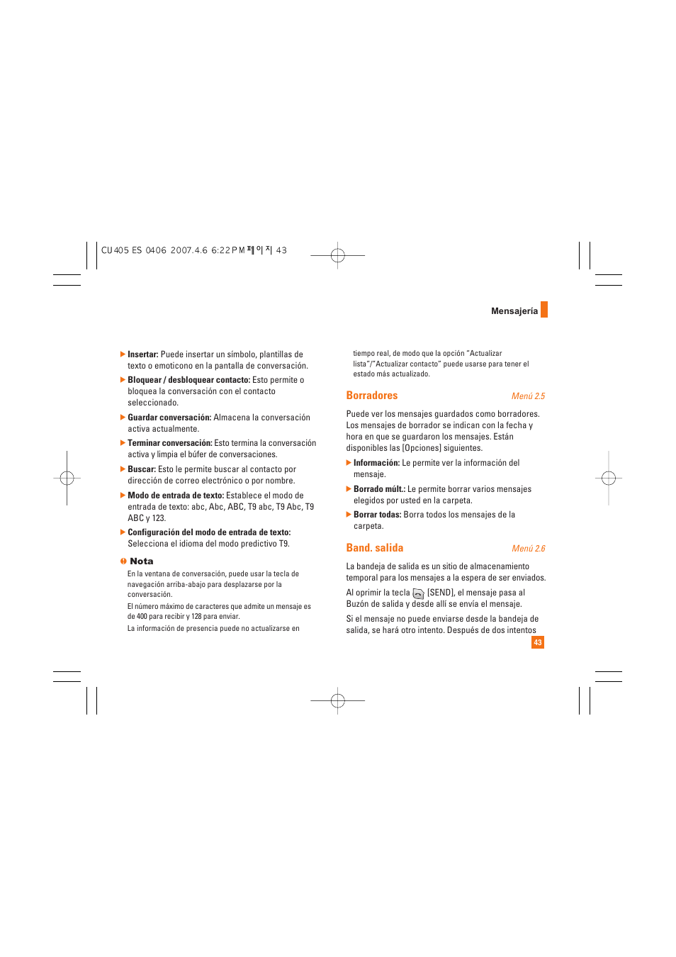 Borradores, Band. salida | AT&T CU405 User Manual | Page 157 / 230
