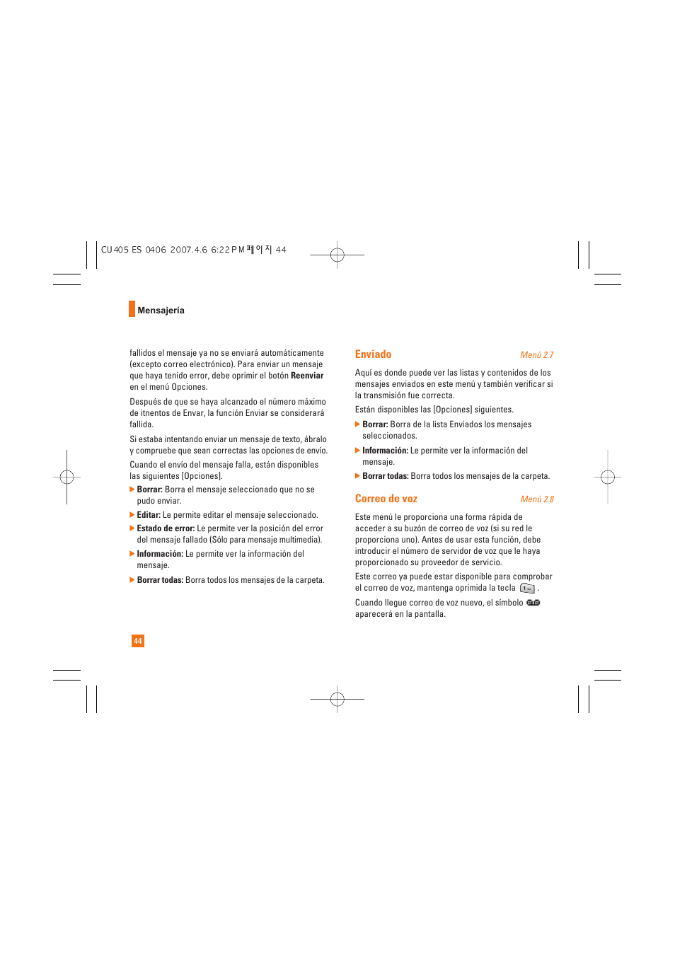 Enviado, Correo de voz | AT&T CU405 User Manual | Page 158 / 230