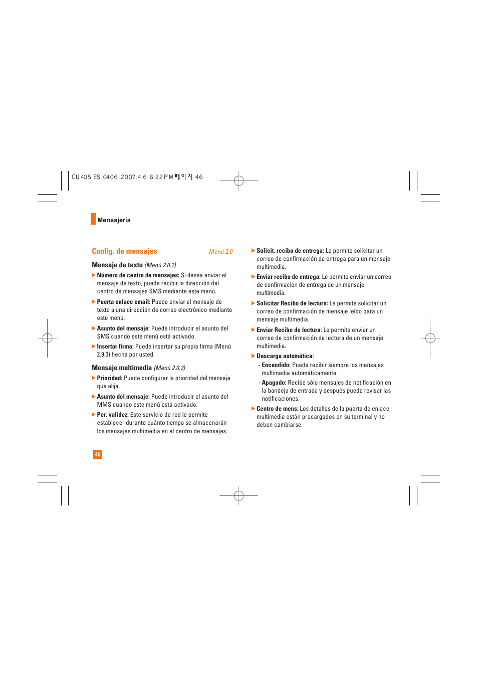 Config. de mensajes | AT&T CU405 User Manual | Page 160 / 230