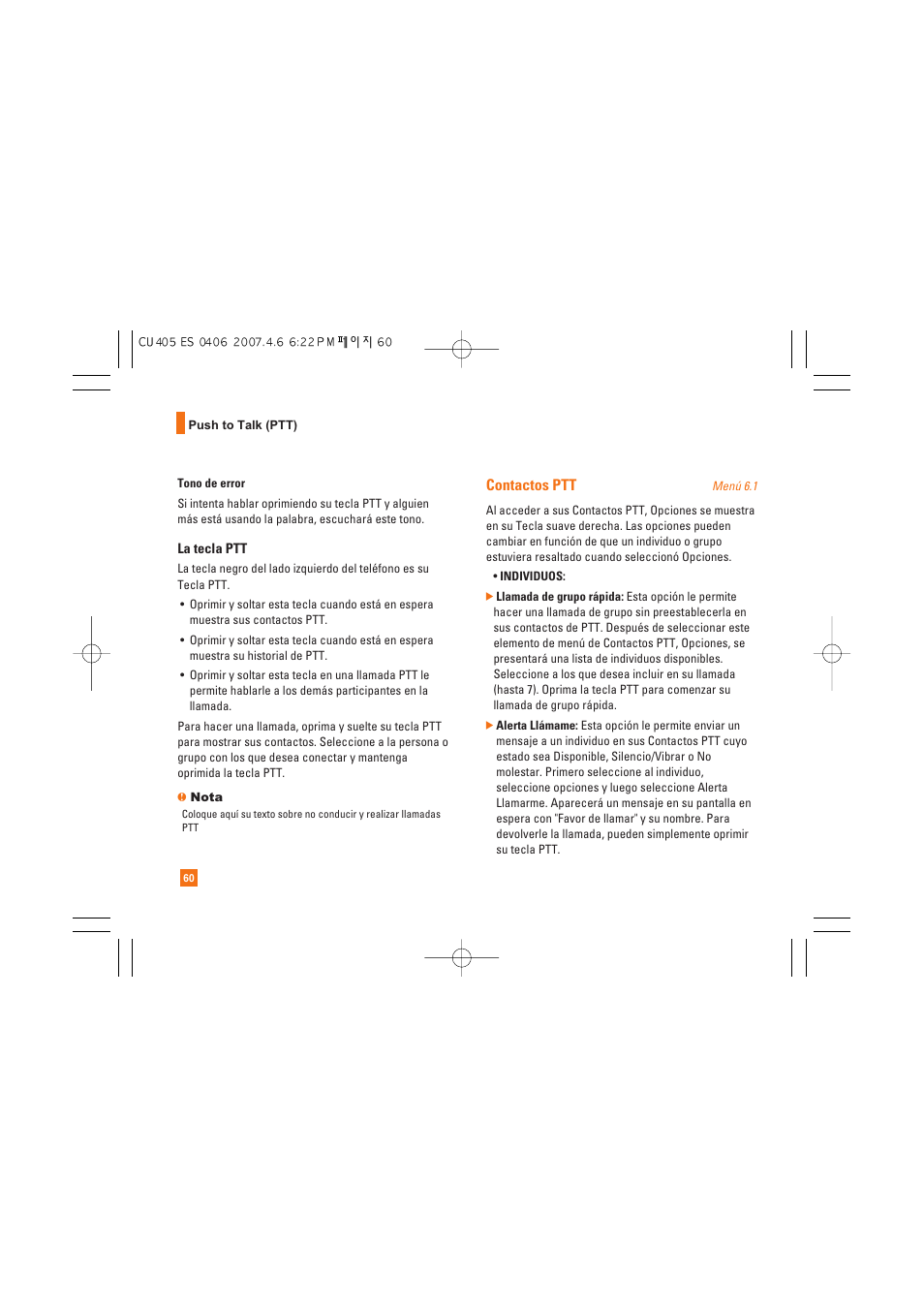 Contactos ptt | AT&T CU405 User Manual | Page 174 / 230