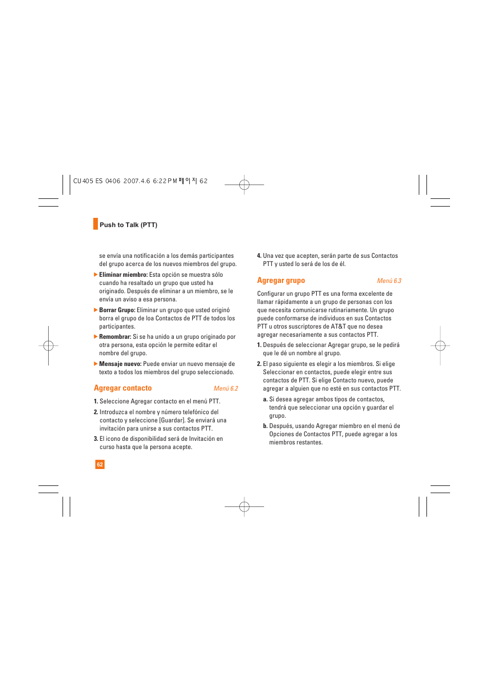Agregar contacto, Agregar grupo | AT&T CU405 User Manual | Page 176 / 230