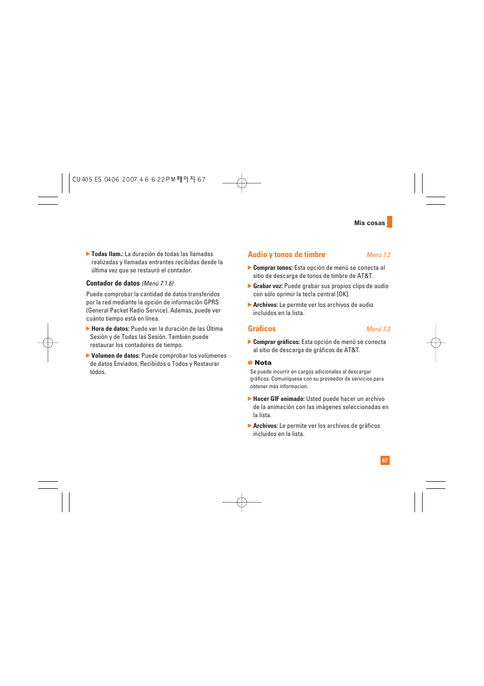 Audio y tonos de timbre, Gráficos | AT&T CU405 User Manual | Page 181 / 230