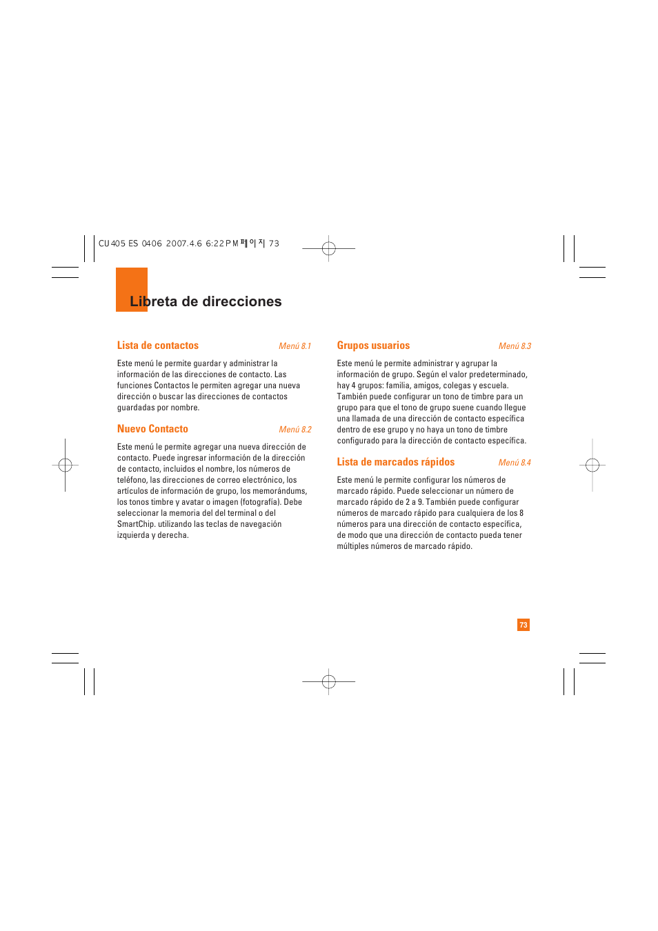 Libreta de direcciones | AT&T CU405 User Manual | Page 187 / 230