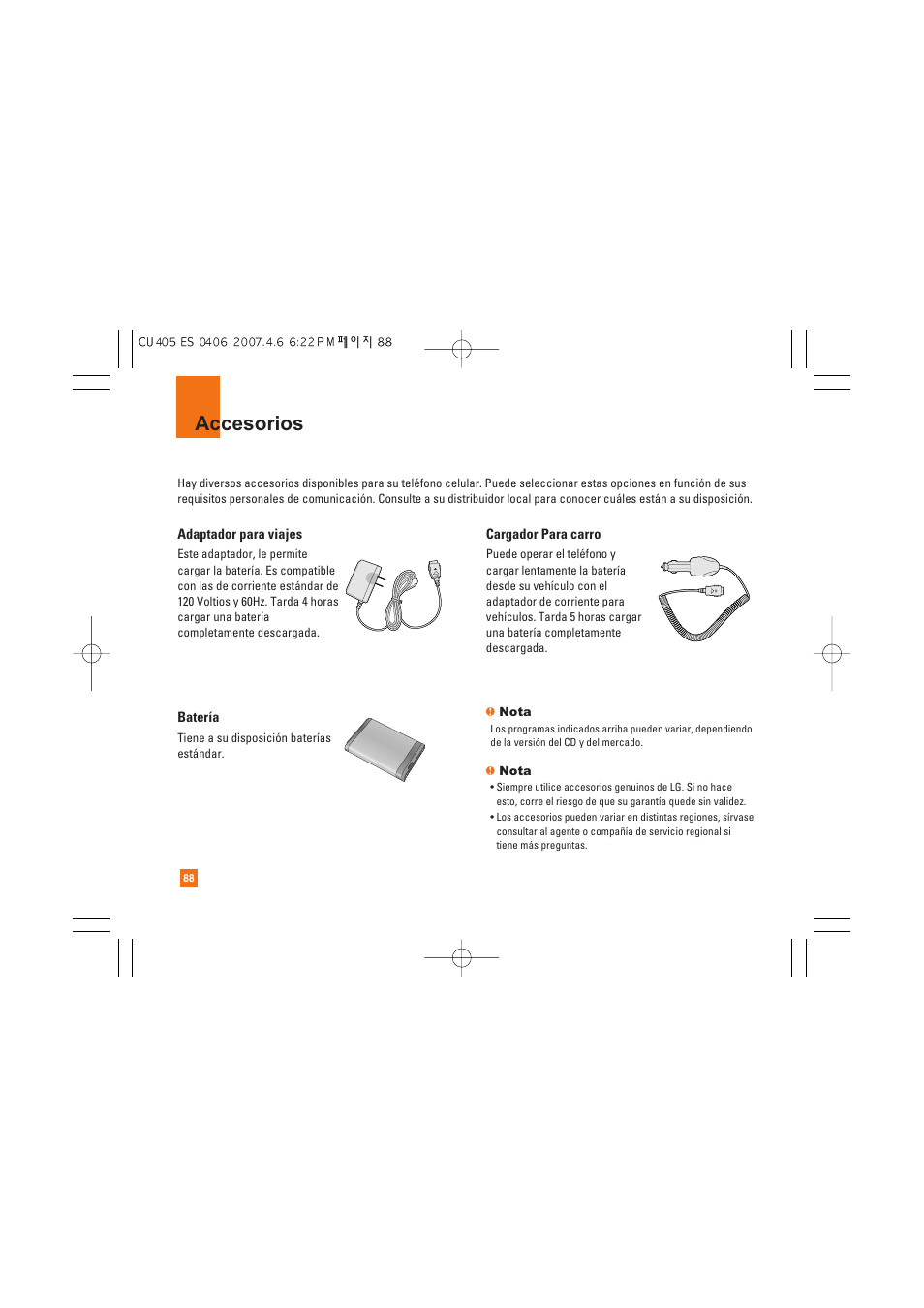 Accesorios | AT&T CU405 User Manual | Page 202 / 230