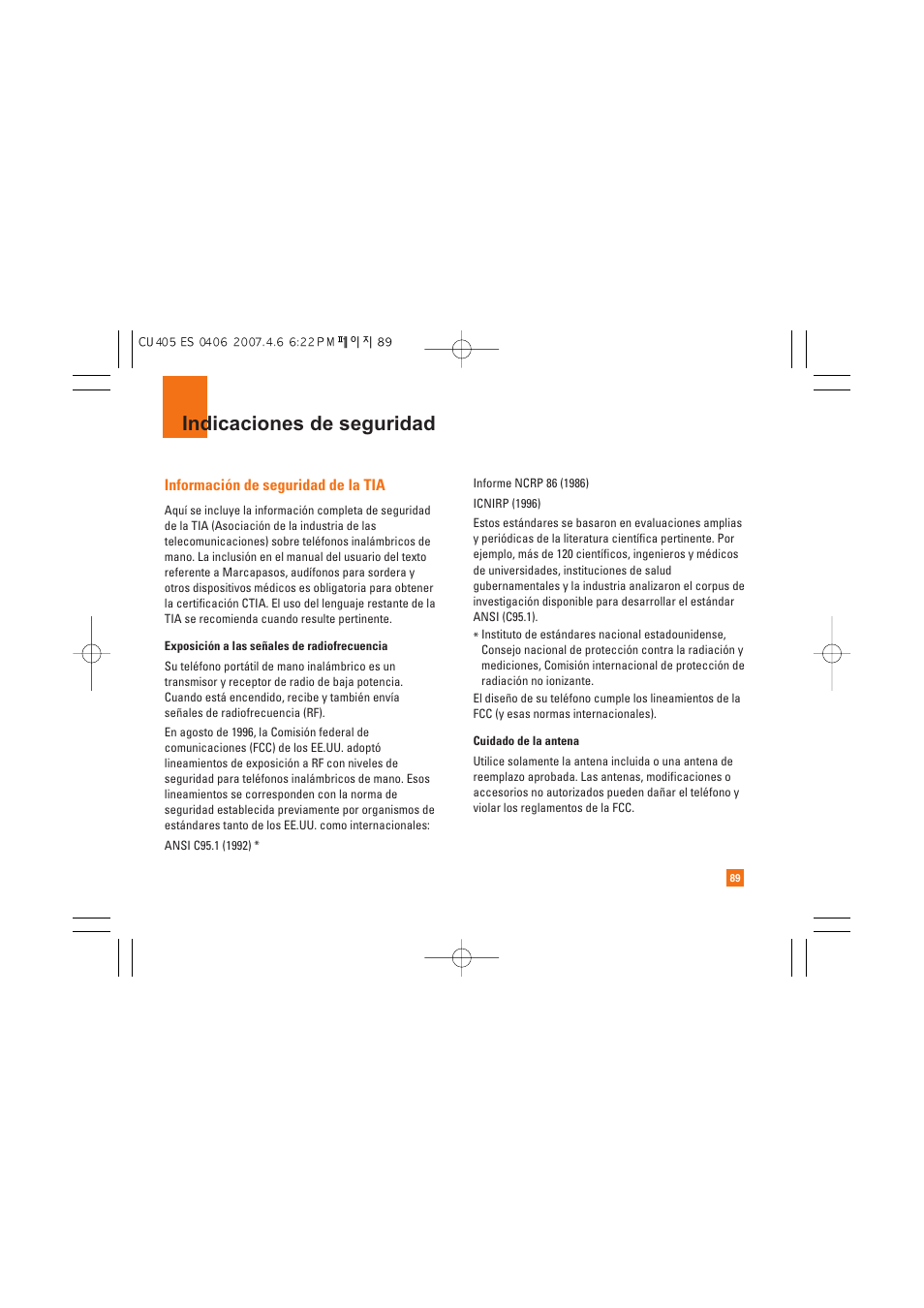 Indicaciones de seguridad | AT&T CU405 User Manual | Page 203 / 230