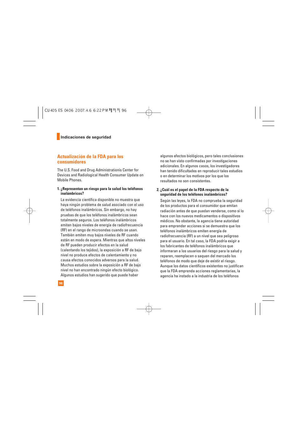 Actualización de la fda para los consumidores | AT&T CU405 User Manual | Page 210 / 230