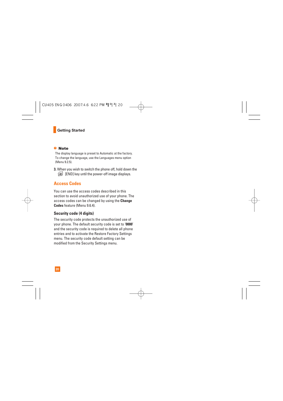 Access codes | AT&T CU405 User Manual | Page 24 / 230