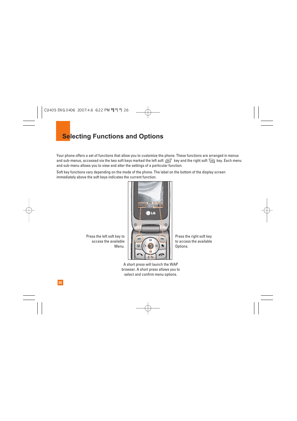 Selecting functions and options | AT&T CU405 User Manual | Page 30 / 230