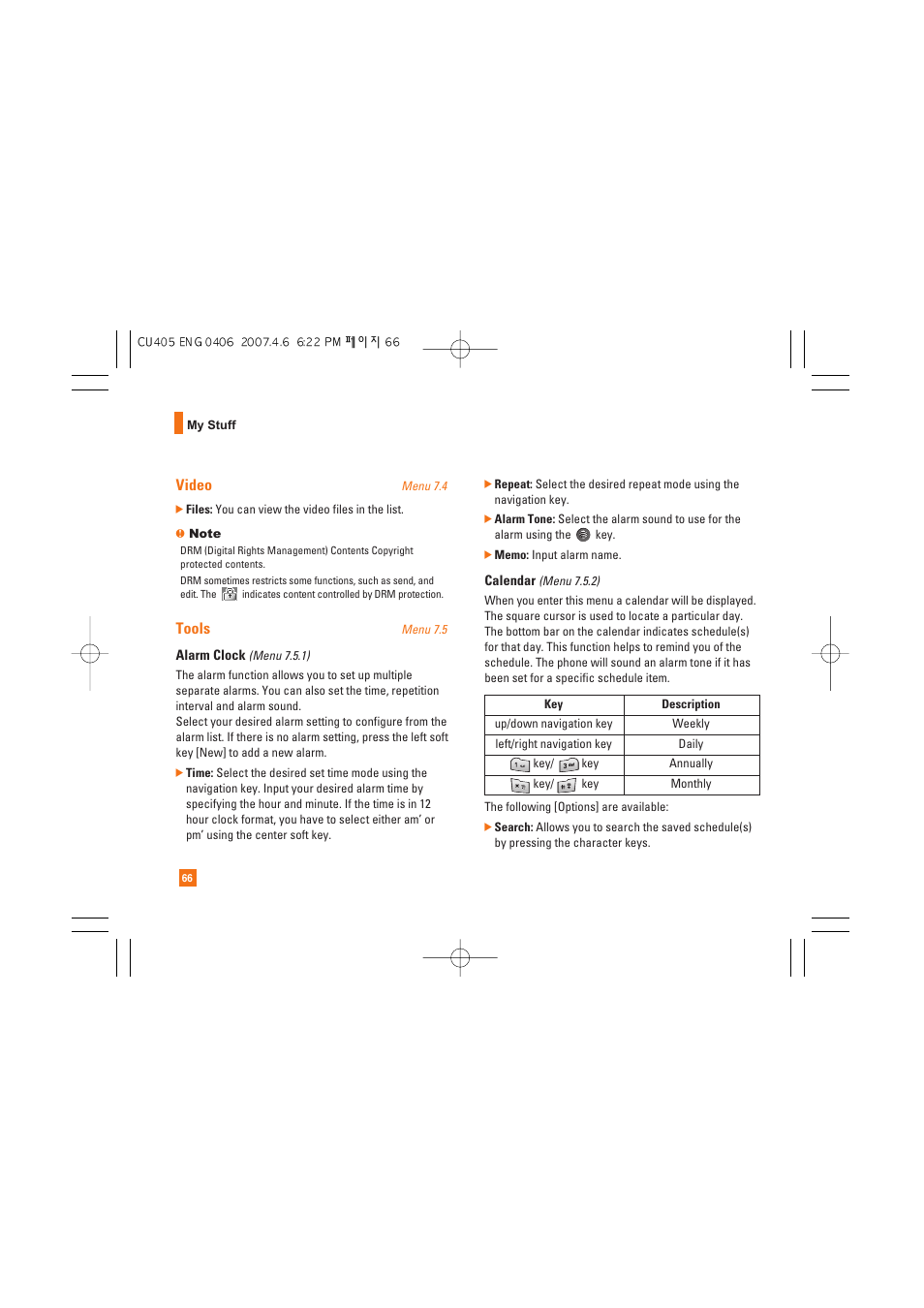 Video, Tools | AT&T CU405 User Manual | Page 70 / 230