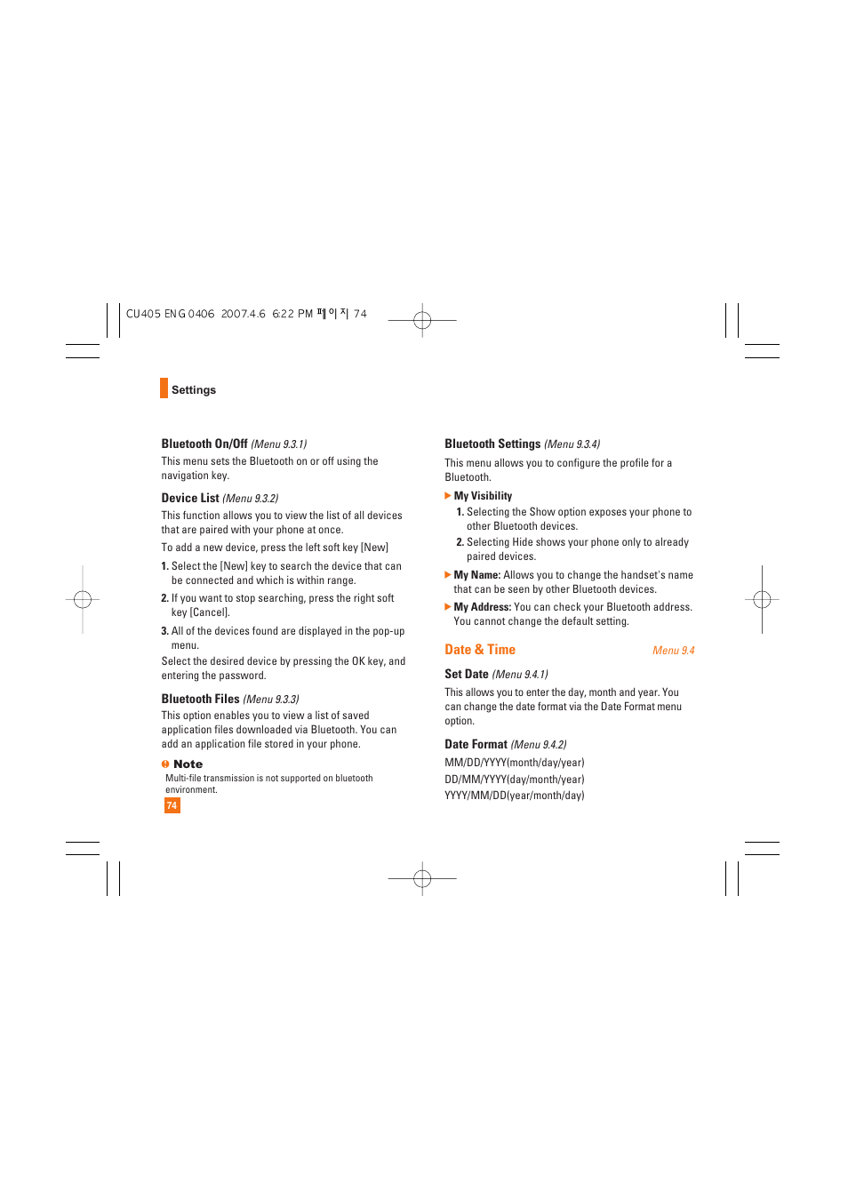 Date & time | AT&T CU405 User Manual | Page 78 / 230