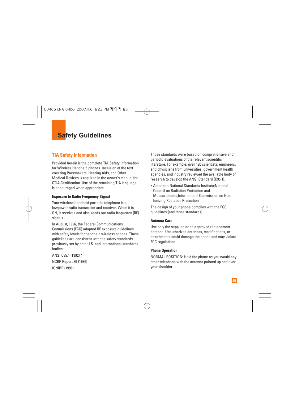 Safety guidelines | AT&T CU405 User Manual | Page 89 / 230