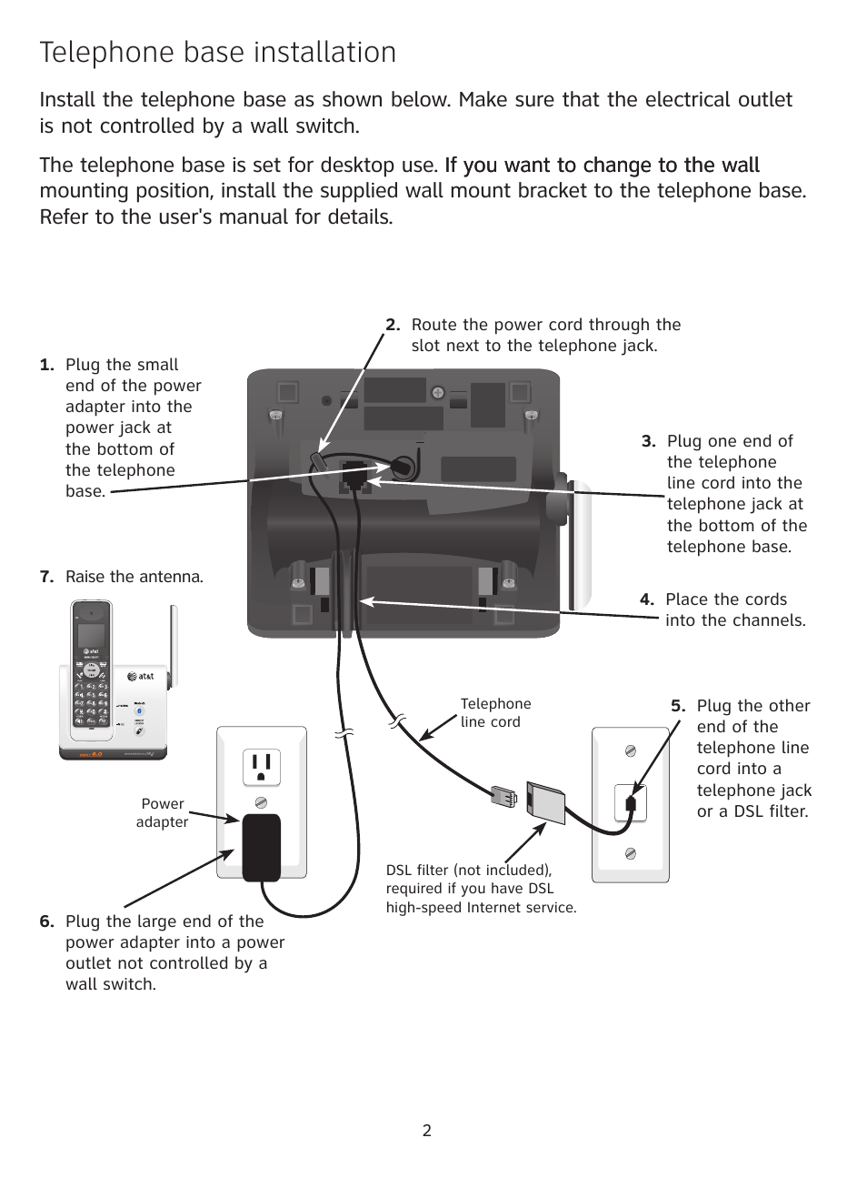 Telephone base installation | AT&T DECT TL91178 User Manual | Page 3 / 13
