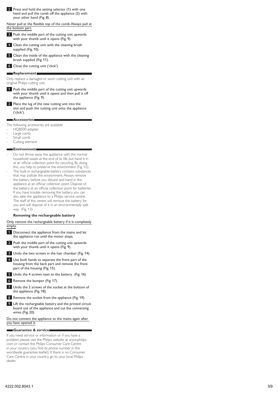 Philips Tondeuse cheveux User Manual | Page 3 / 9