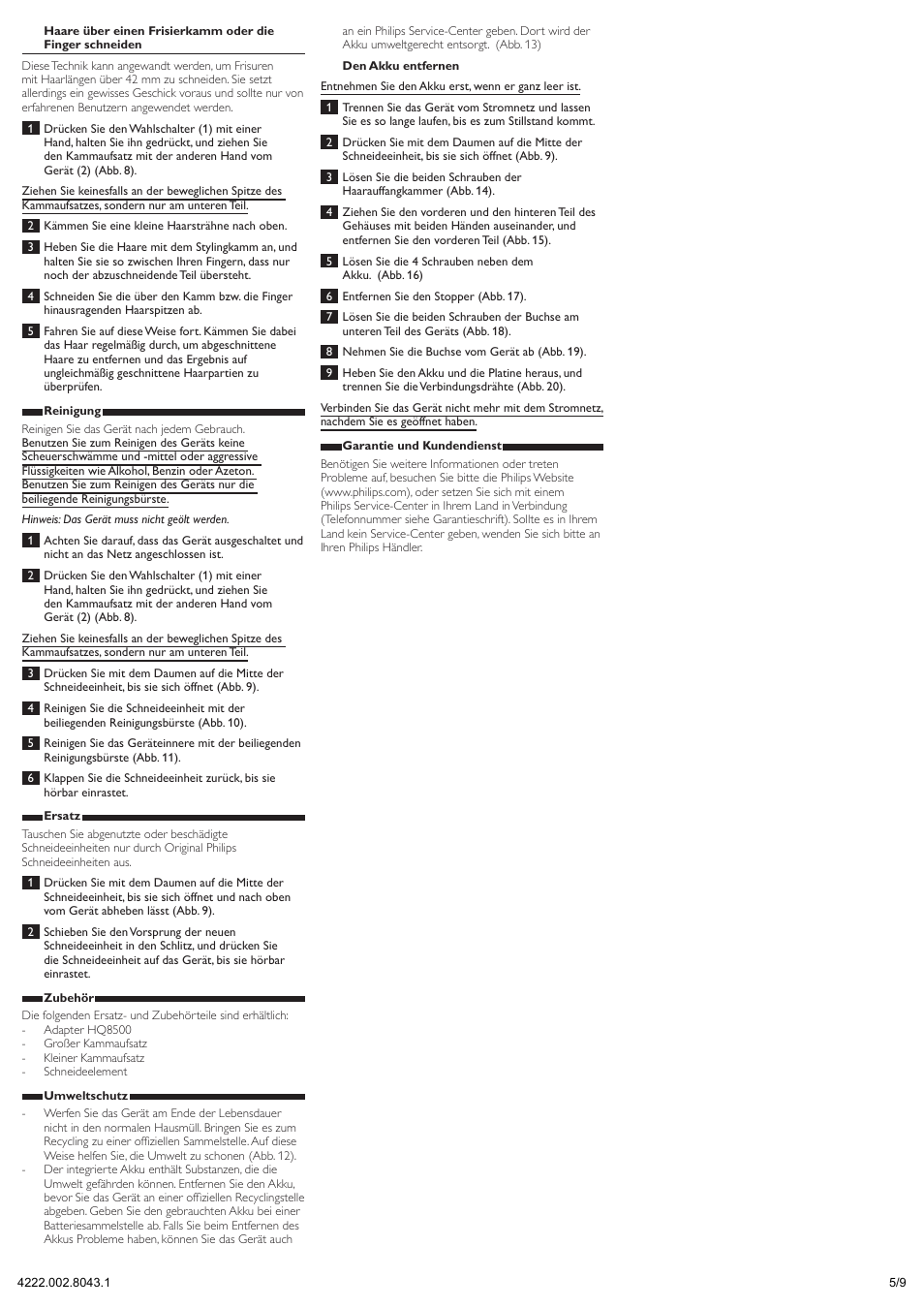Philips Tondeuse cheveux User Manual | Page 5 / 9
