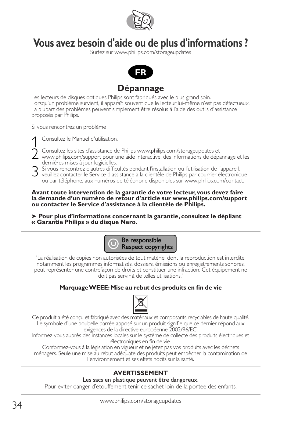 Vous avez besoin d'aide ou de plus d'informations, Dépannage | Philips Graveur interne IDE User Manual | Page 33 / 51