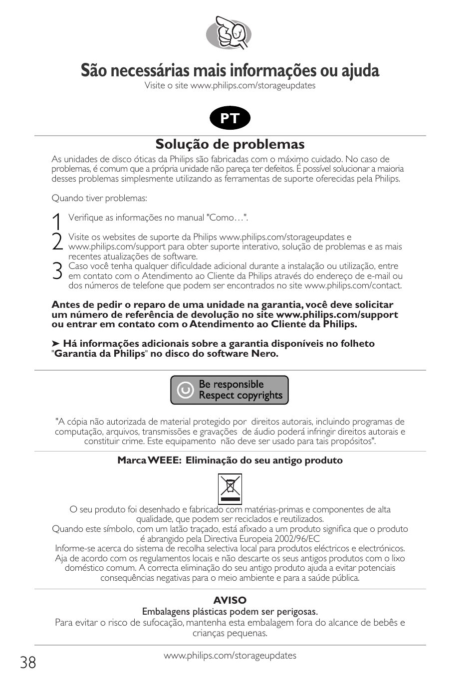 São necessárias mais informações ou ajuda, Solução de problemas | Philips Graveur interne IDE User Manual | Page 37 / 51