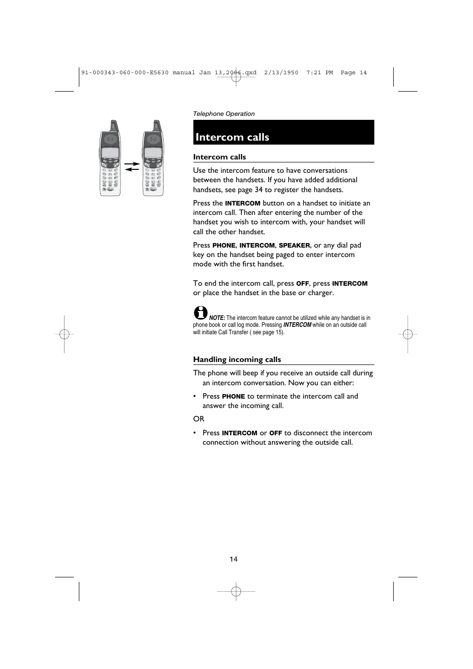 Intercom calls | AT&T E5633 User Manual | Page 16 / 44