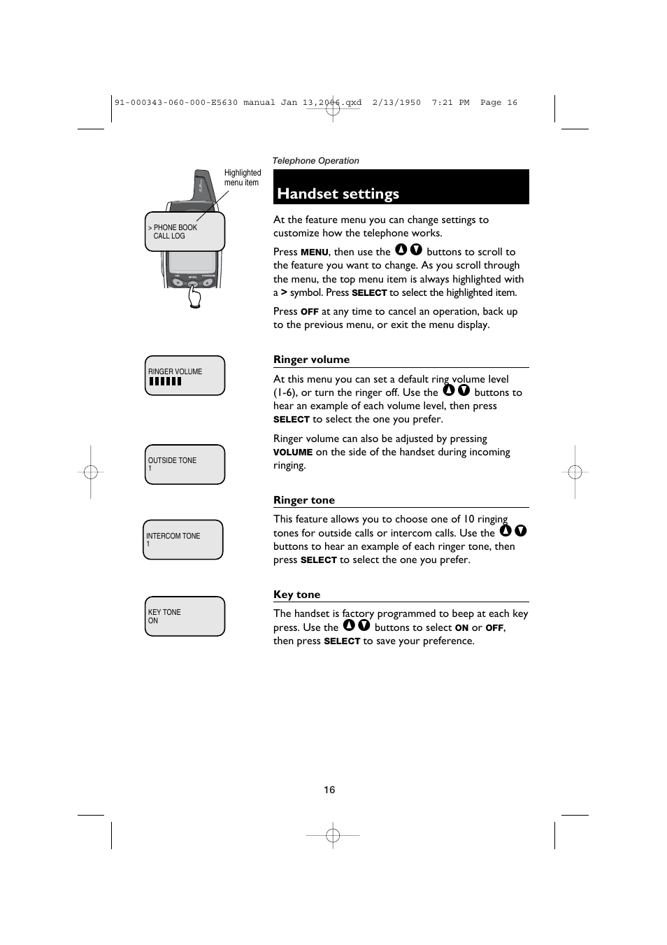 Handset settings | AT&T E5633 User Manual | Page 18 / 44
