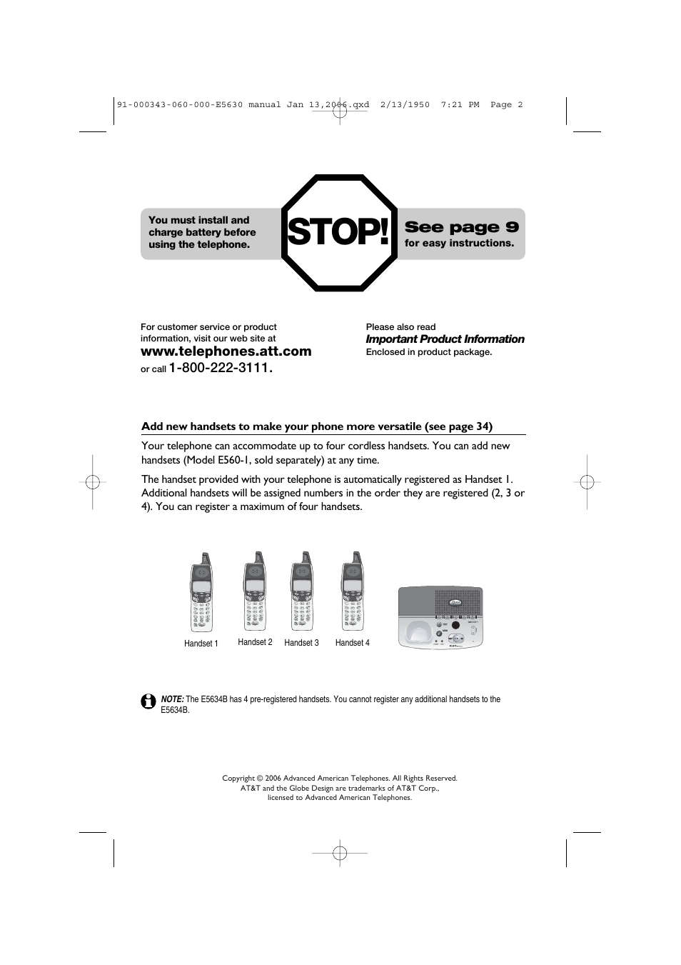Stop, See page 9 | AT&T E5633 User Manual | Page 2 / 44