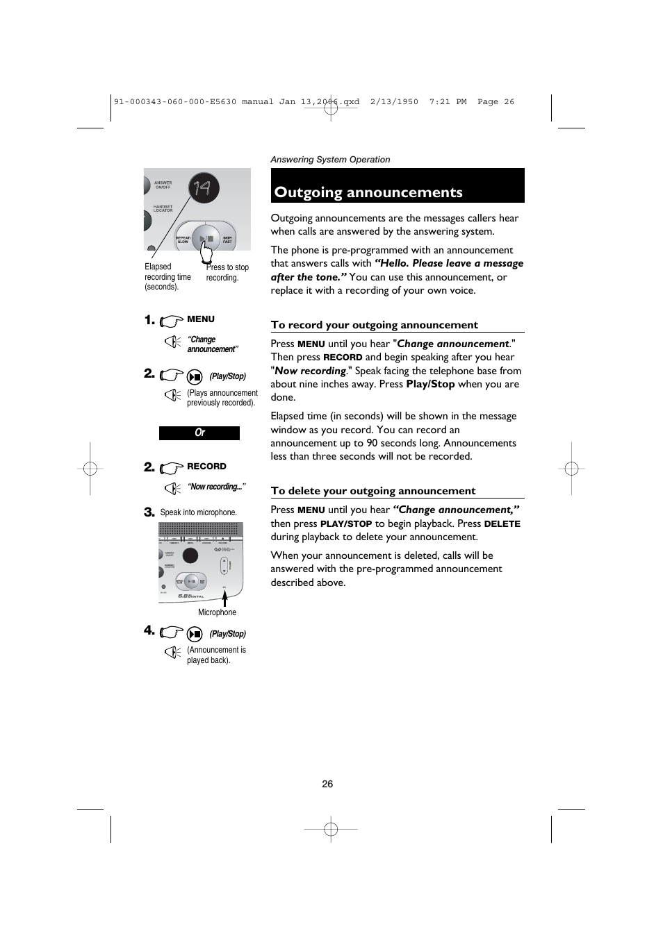 Outgoing announcements | AT&T E5633 User Manual | Page 28 / 44