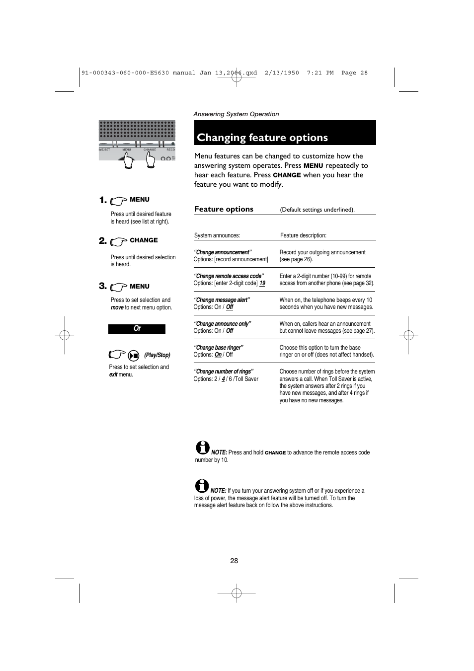 Changing feature options | AT&T E5633 User Manual | Page 30 / 44