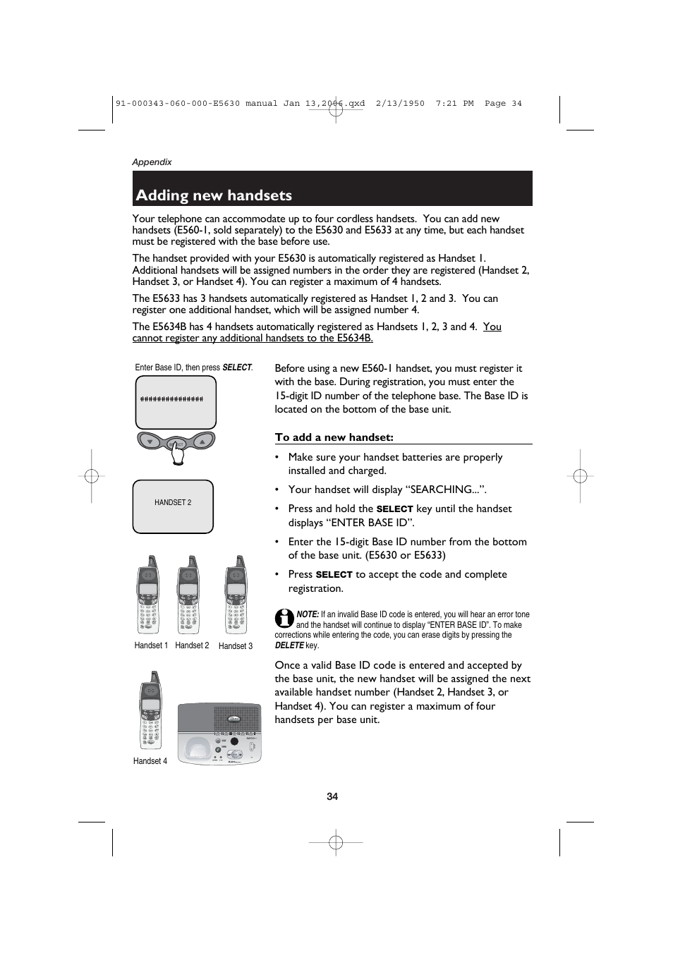 Adding new handsets | AT&T E5633 User Manual | Page 36 / 44