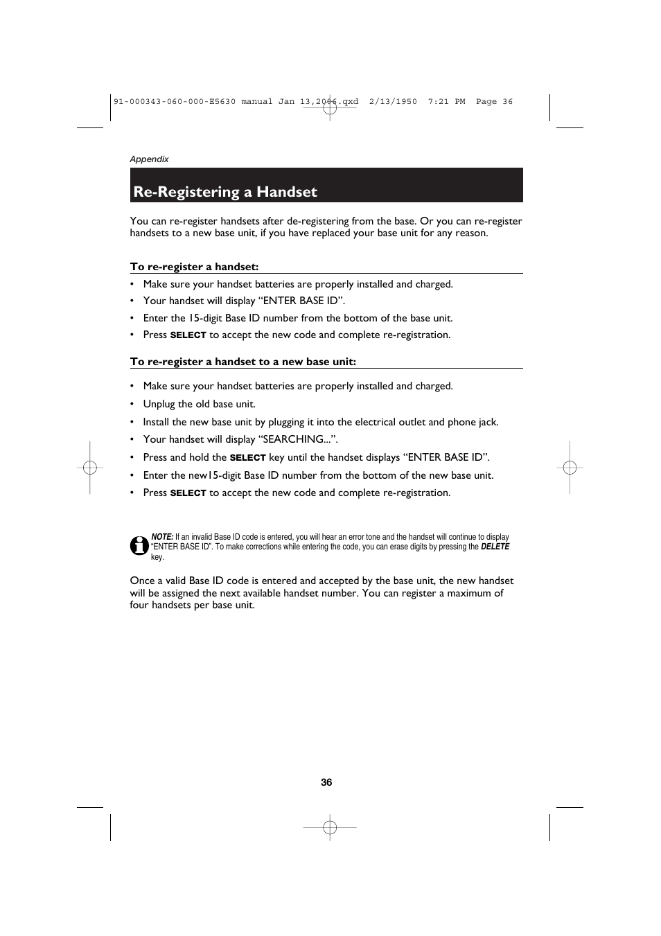 Re-registering a handset | AT&T E5633 User Manual | Page 38 / 44