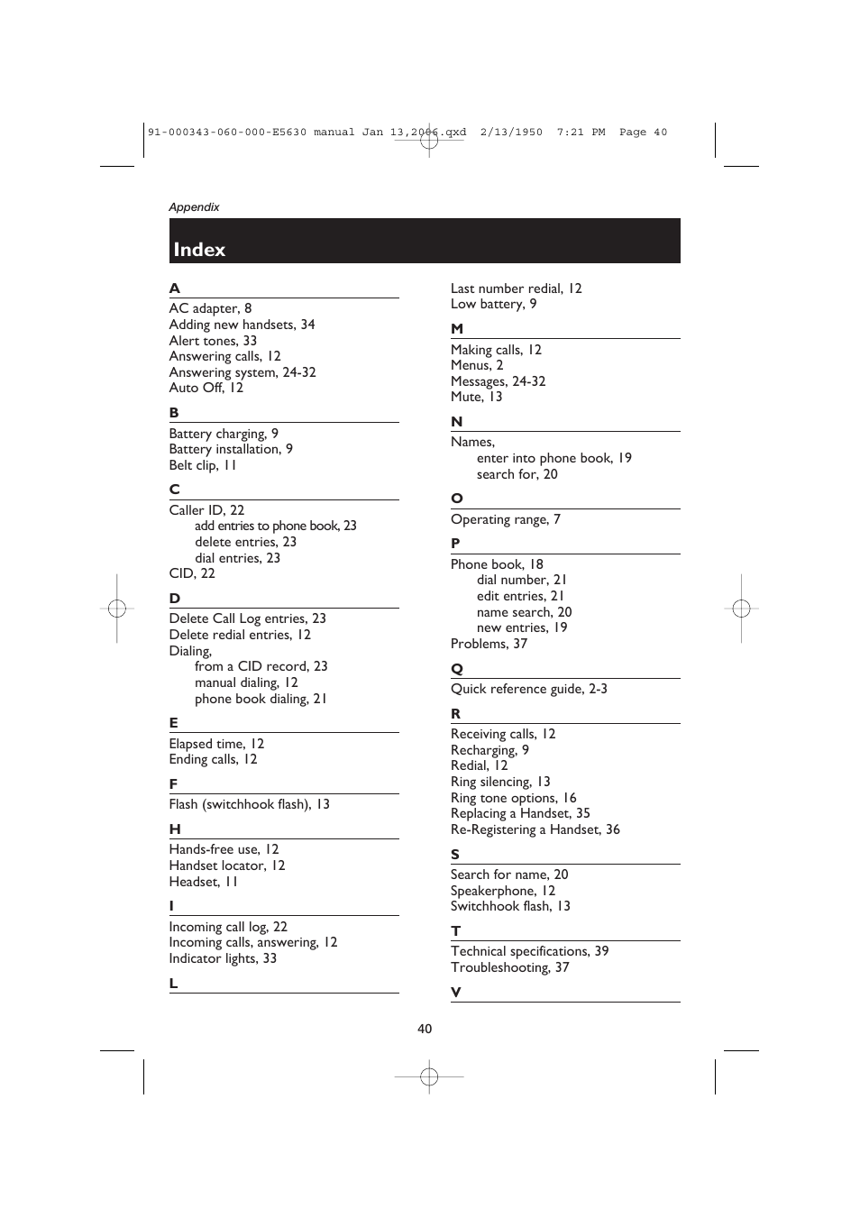 Index | AT&T E5633 User Manual | Page 42 / 44