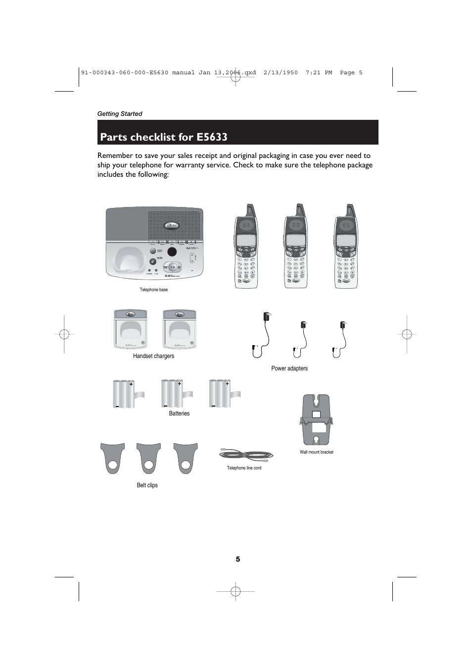 Parts checklist for e5633 | AT&T E5633 User Manual | Page 7 / 44
