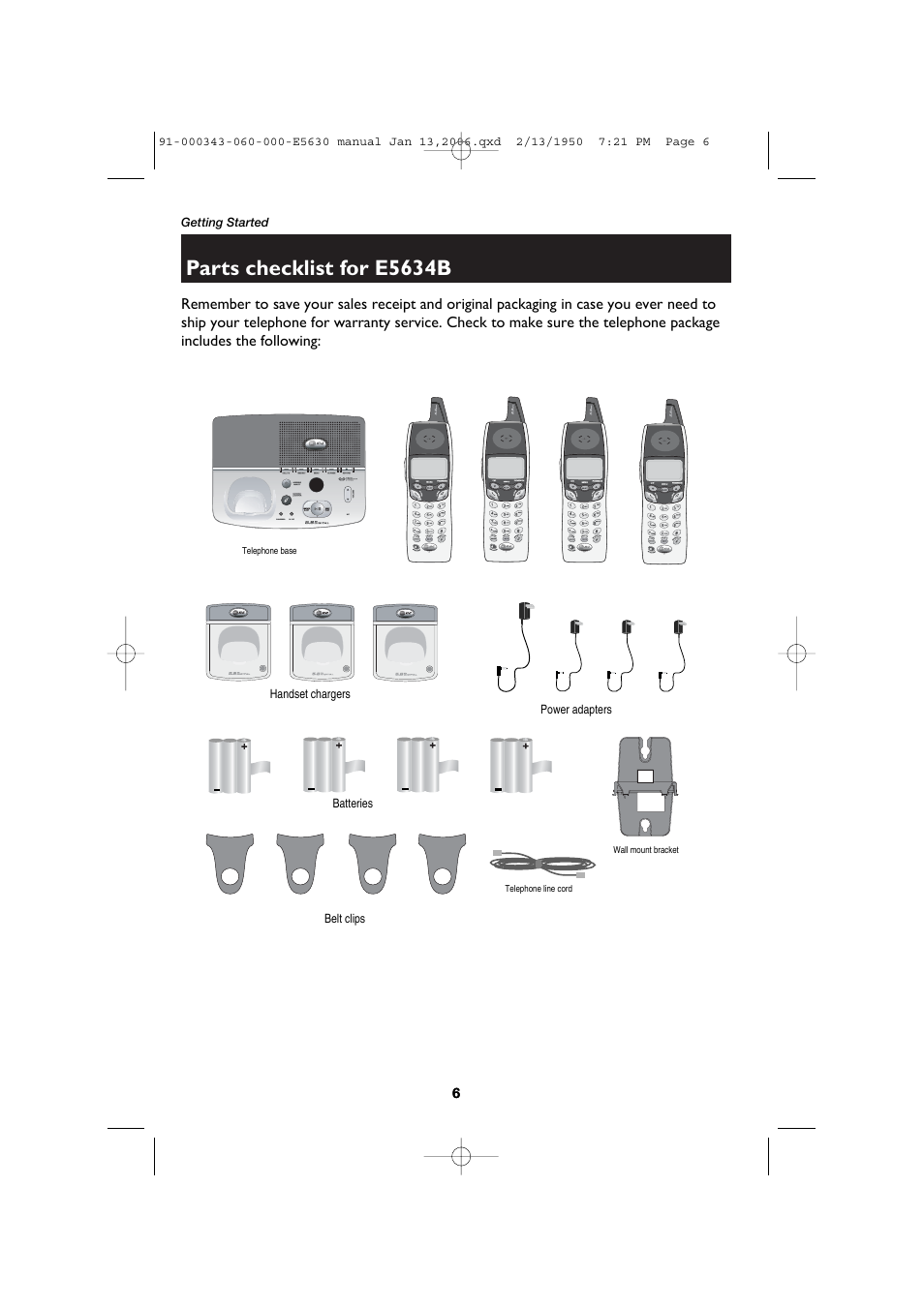 Parts checklist for e5634b | AT&T E5633 User Manual | Page 8 / 44