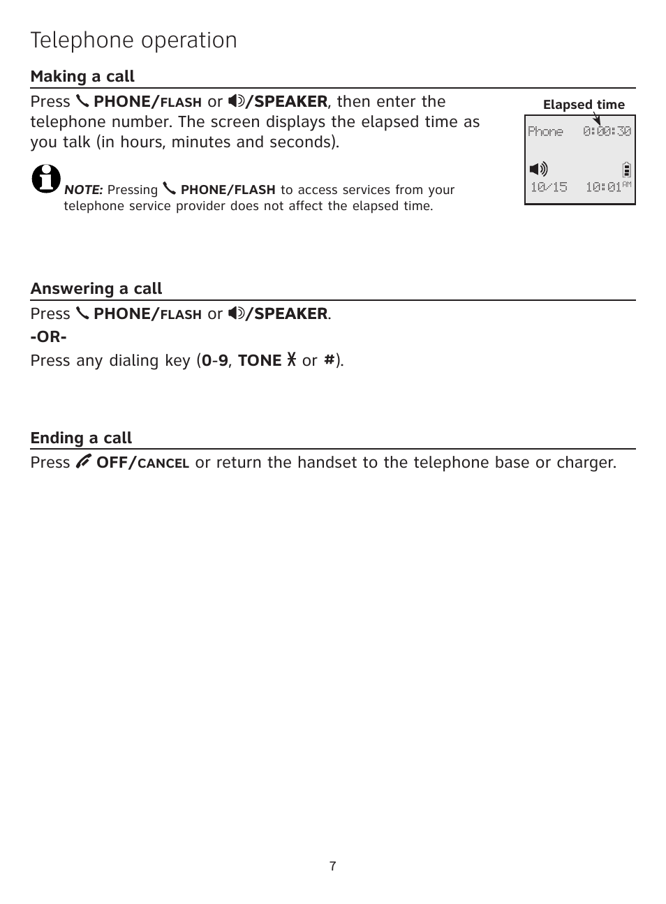 Telephone operation, Making a call press, Phone | Answering a call press | AT&T CL81301 User Manual | Page 8 / 9