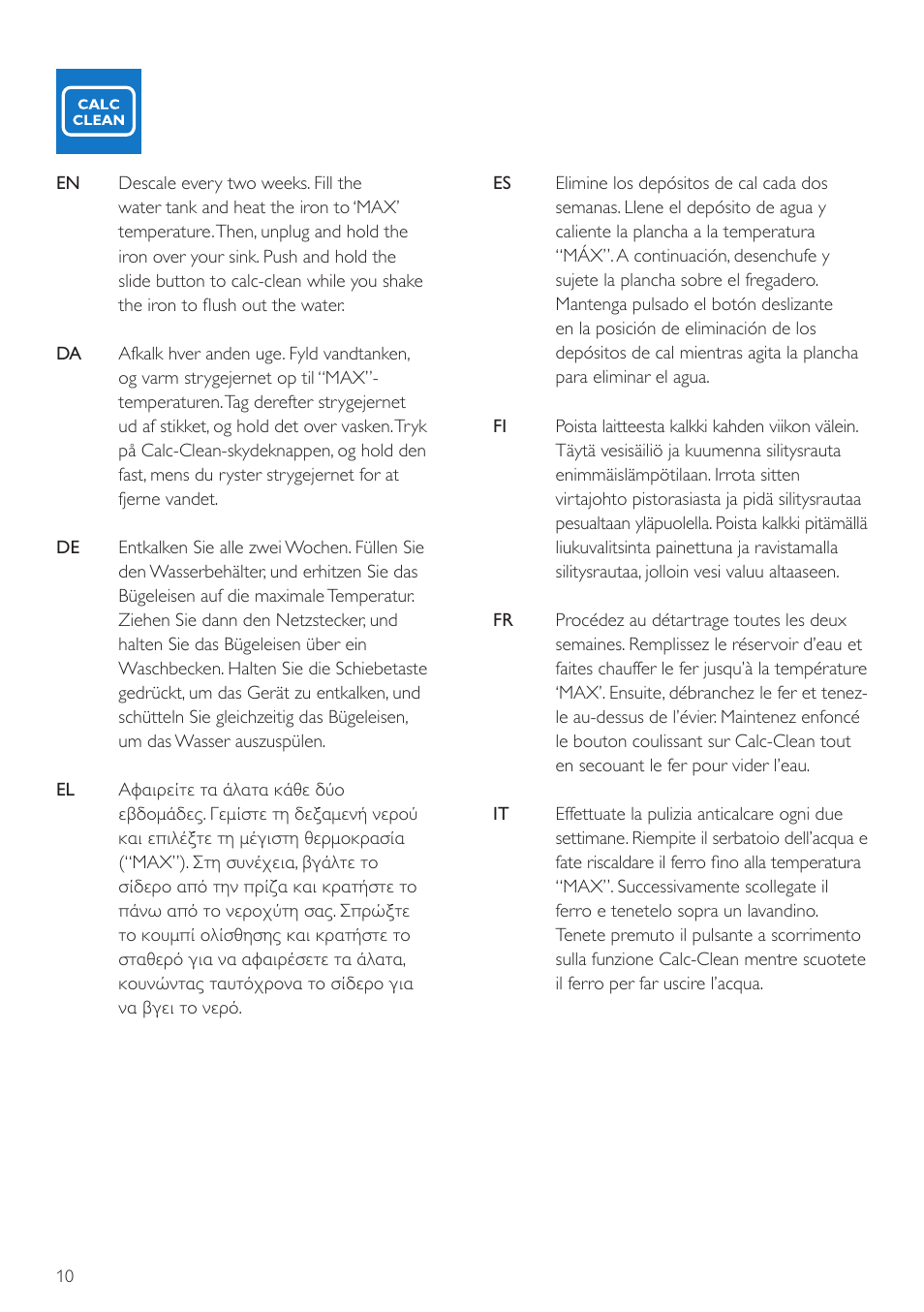 Philips Fer vapeur User Manual | Page 10 / 20