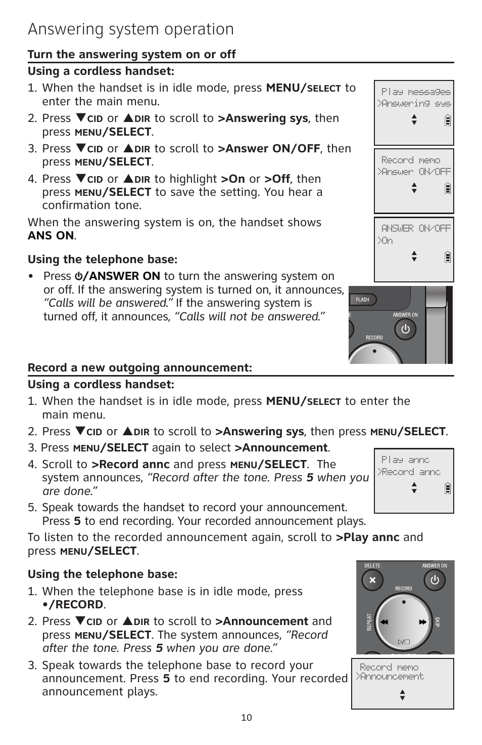 Answering system operation, Or p, Select . 3. press q | Select . 4. press q, Select . 3. press | AT&T CL83351 User Manual | Page 11 / 14